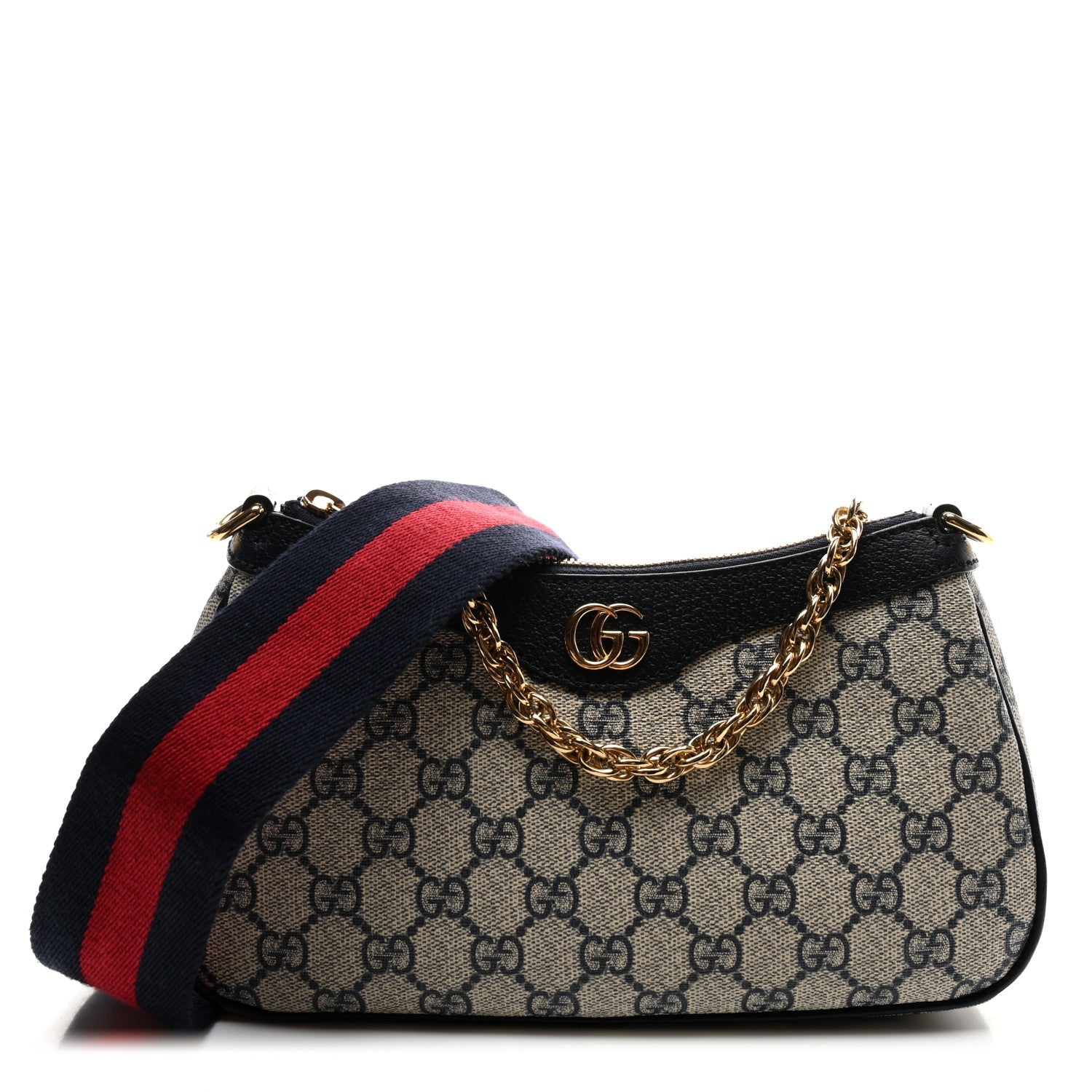 GG Supreme Monogram Textured Dollar Calfskin Web Small Ophidia GG Handbag Beige Blue