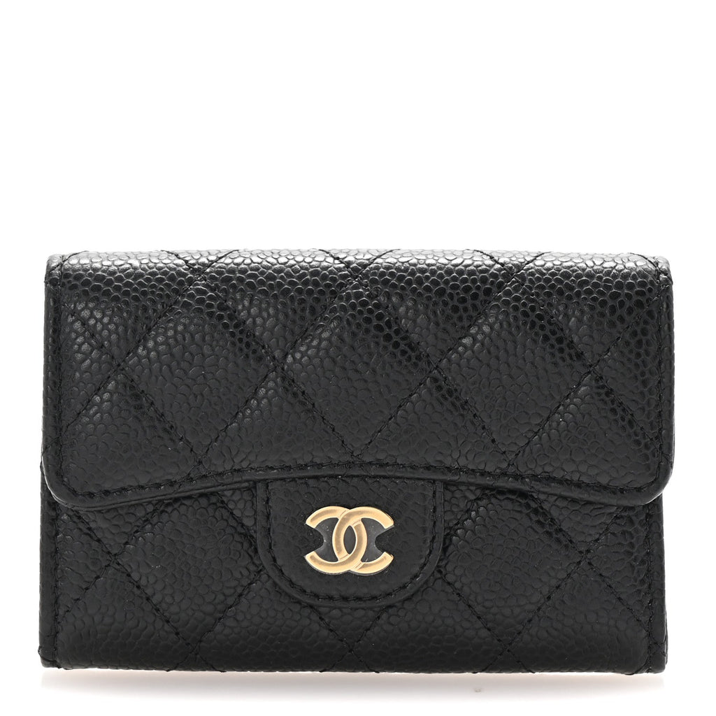 Caviar Quilted Flap  Holder Wallet Black