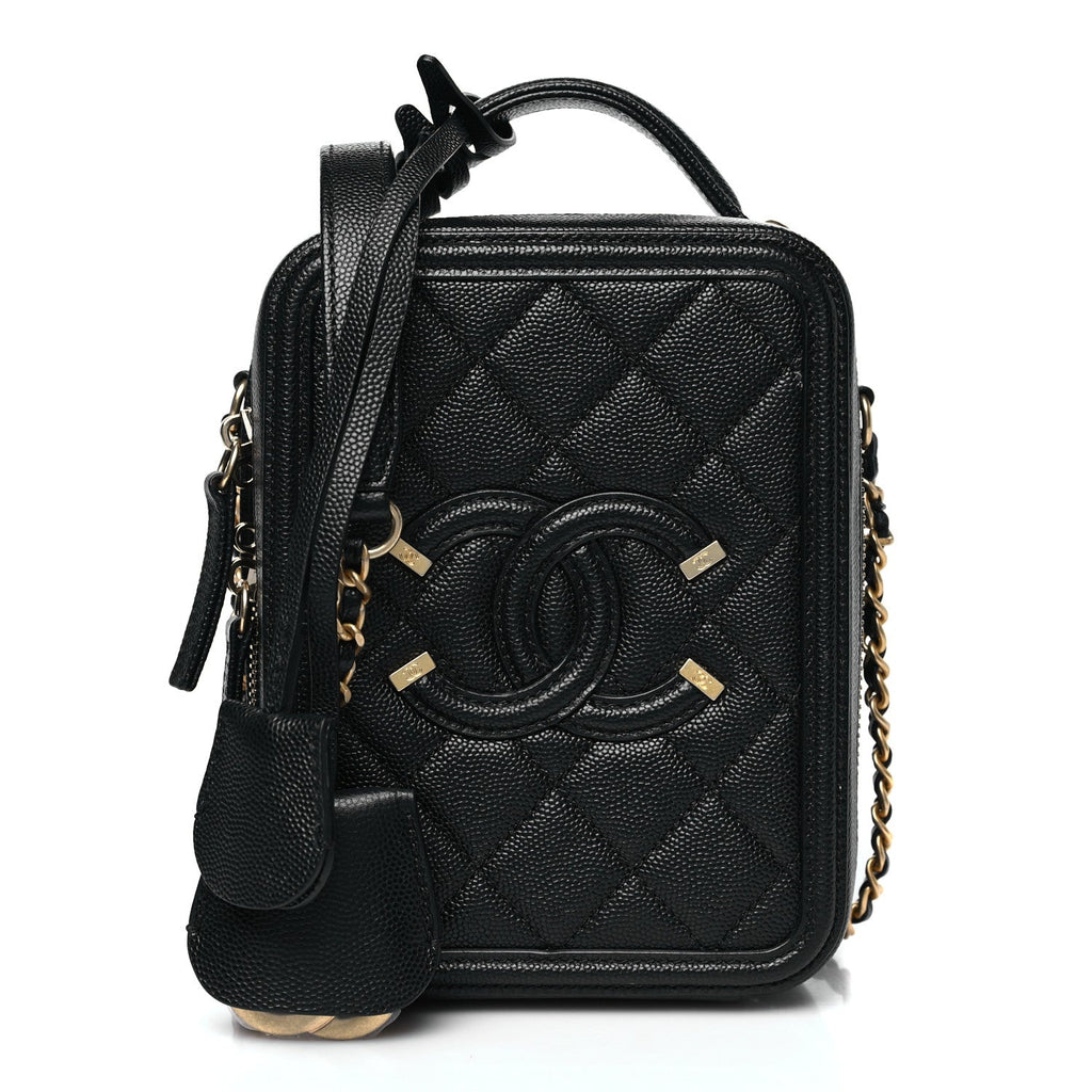 Caviar Quilted CC North South Filigree Vanity Case Black