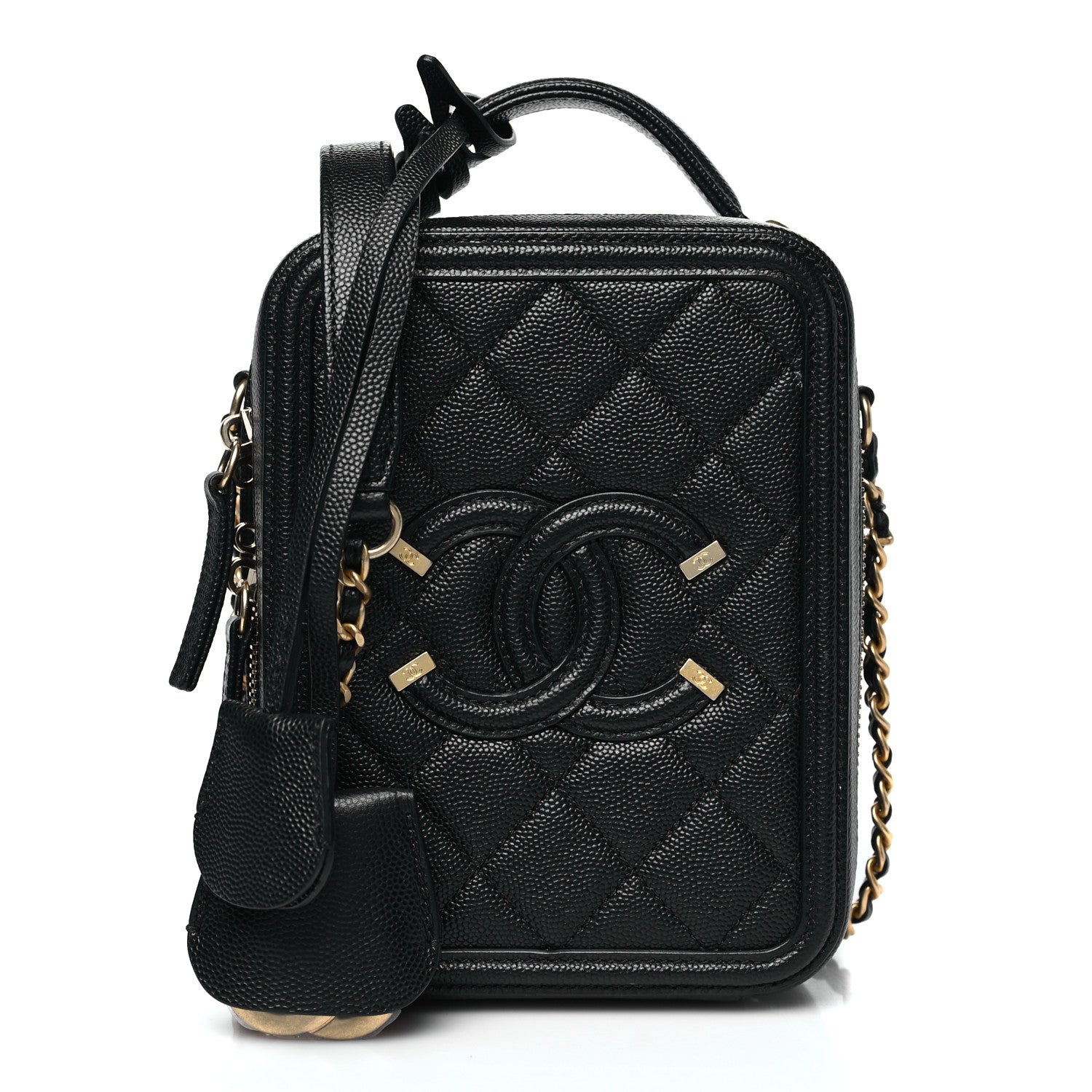 Caviar Quilted CC North South Filigree Vanity Case Black