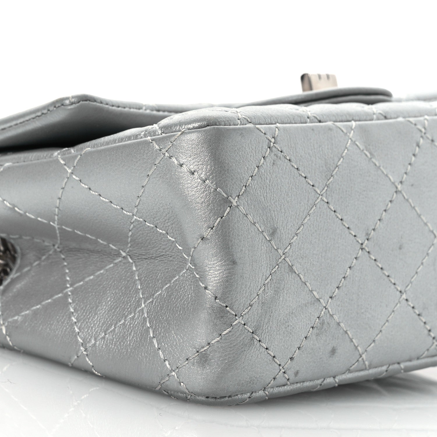 Metallic Grained Calfskin Quilted 2.55 Reissue Mini Flap Silver