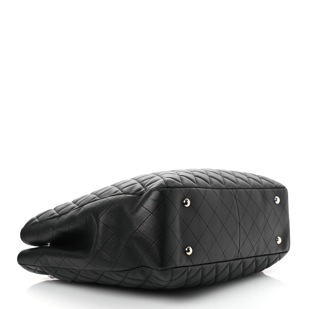 Calfskin Quilted Large CC Shopping Tote Black