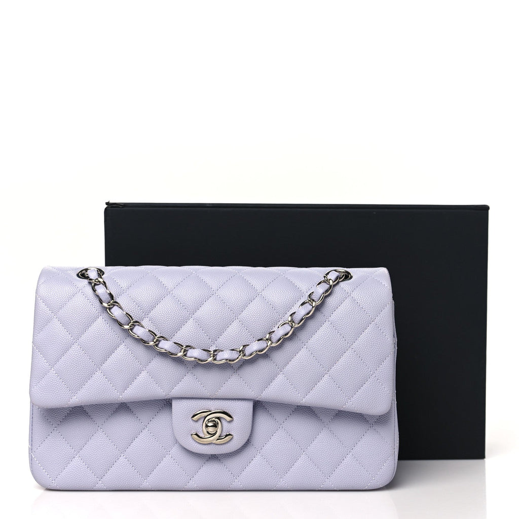 Caviar Quilted Medium Double Flap Light Purple