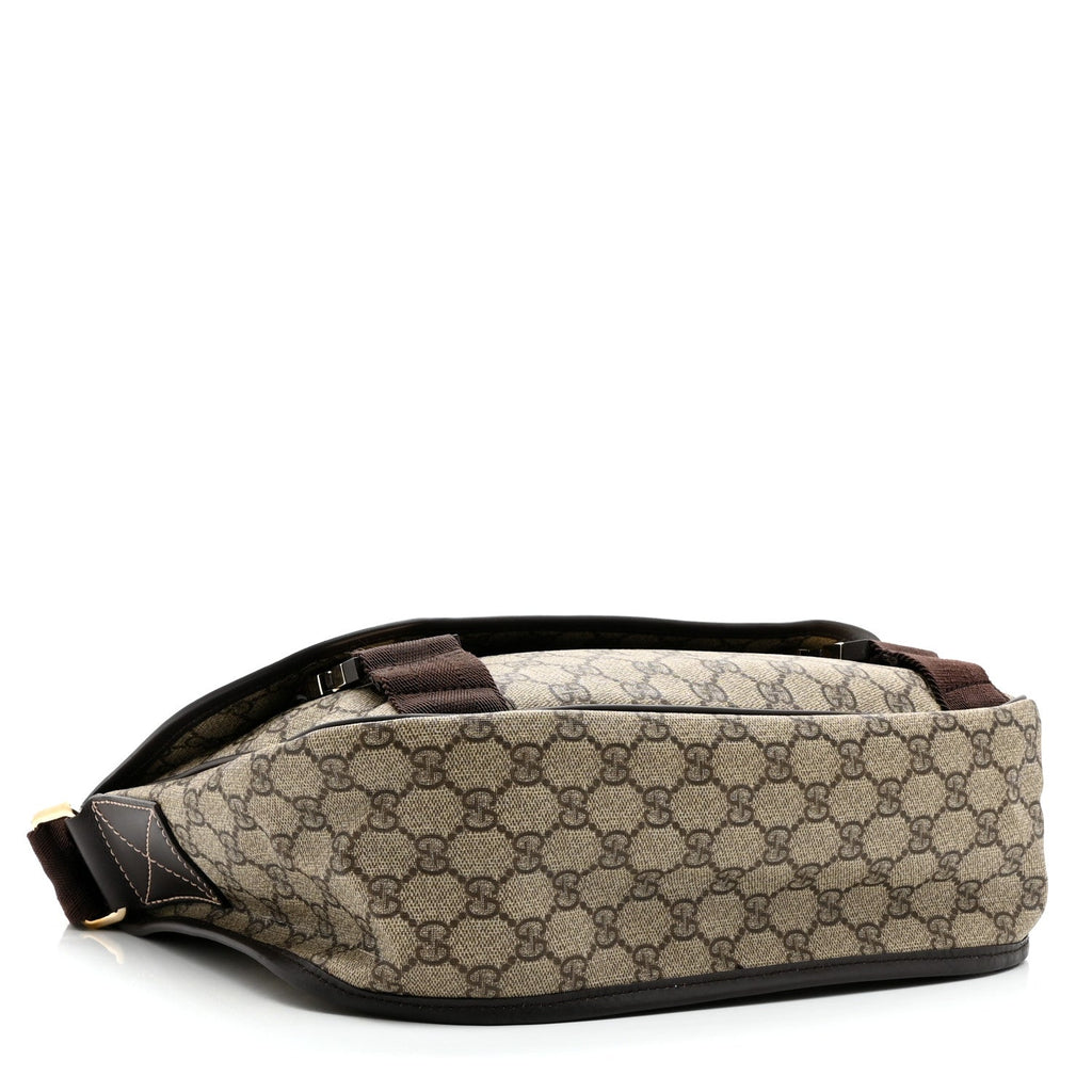 GG Plus Monogram Medium Double Buckle Flap Messenger Bag Beige Dark Brown