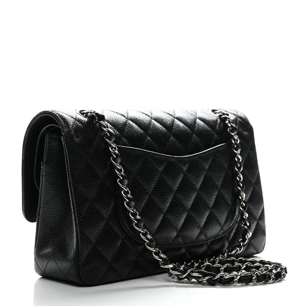 Caviar Quilted Medium Double Flap Black