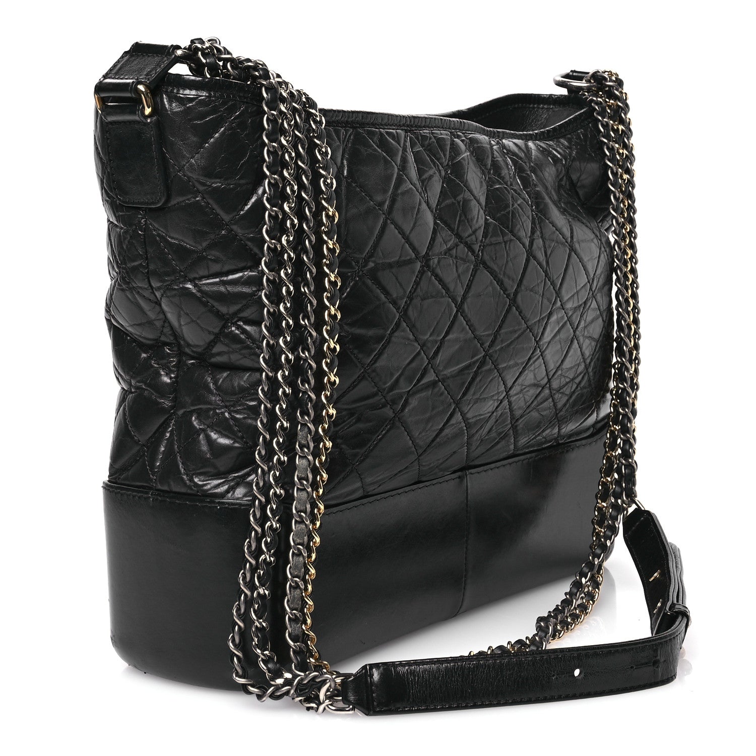 Aged Smooth Calfskin Quilted Large Gabrielle Logo Hobo Black