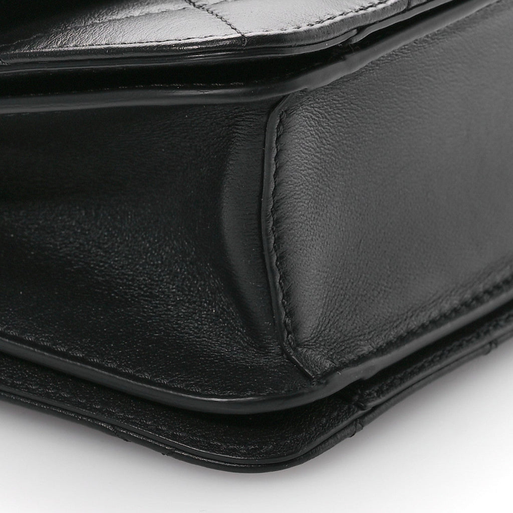 Calfskin Quilted Small Top Handle Flap Black