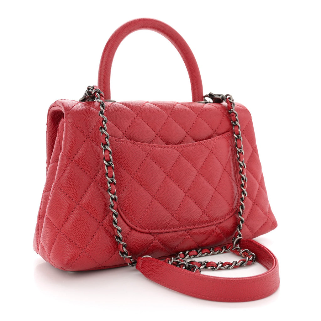 Caviar Quilted Mini Coco Handle Flap Red