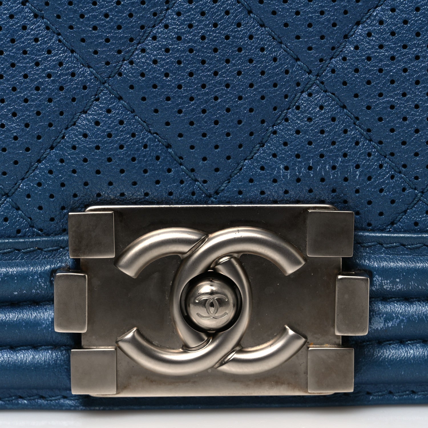 Perforated Lambskin Quilted New Medium Boy Flap Blue