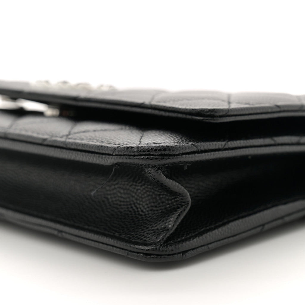 Caviar Quilted Chanel 19 Wallet On Chain WOC Black White