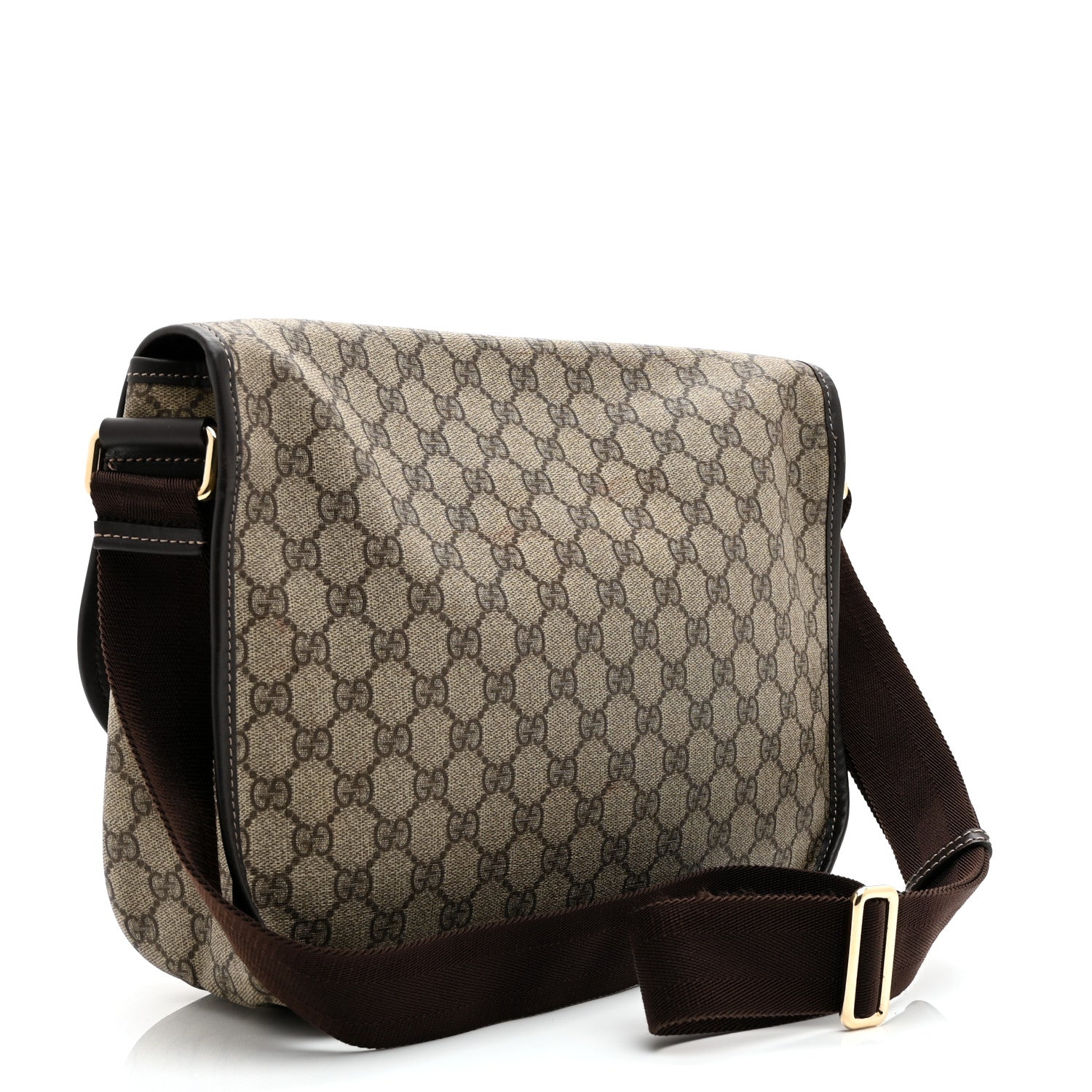 GG Plus Monogram Medium Double Buckle Flap Messenger Bag Beige Dark Brown