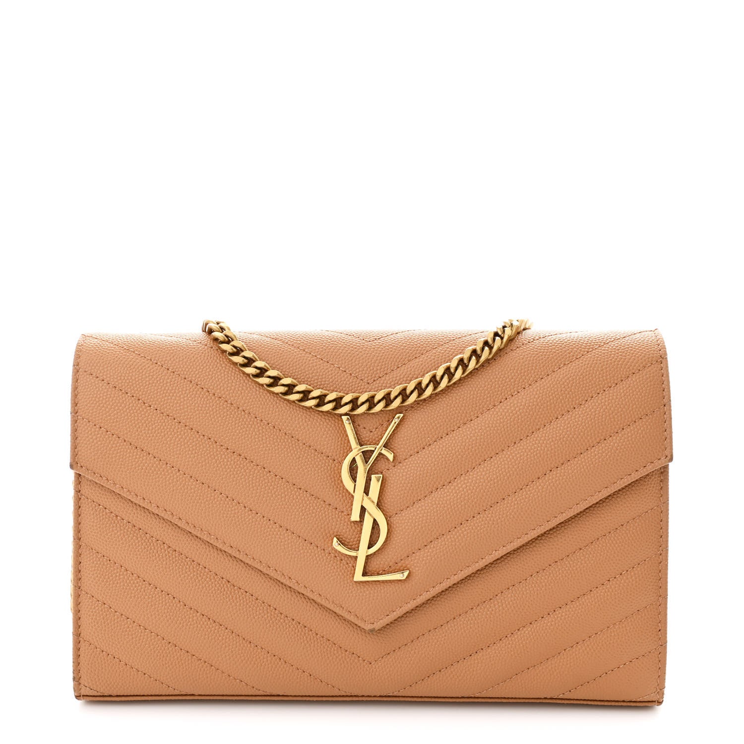 Grain De Poudre Matelasse Chevron Monogram Chain Wallet Dune