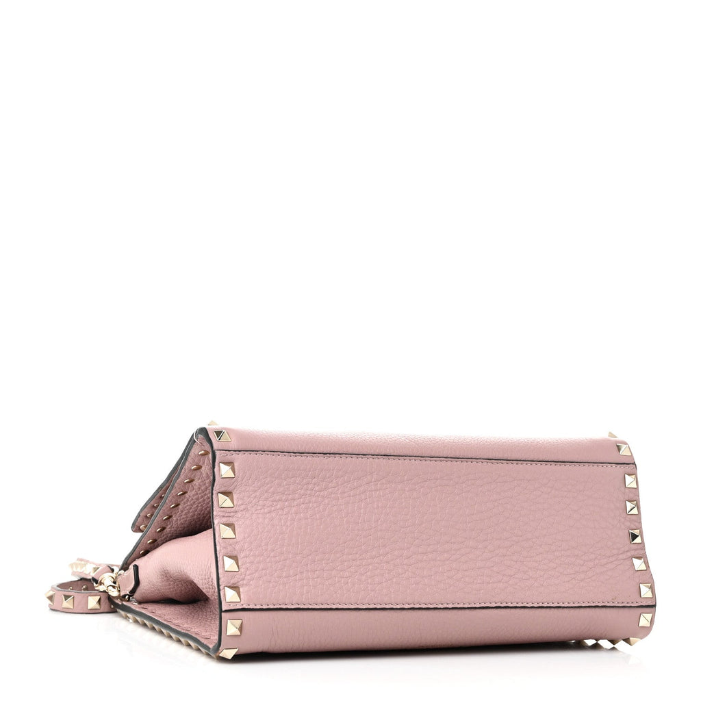 Grained Calfskin Rockstud Flip Lock Tote Lipstick
