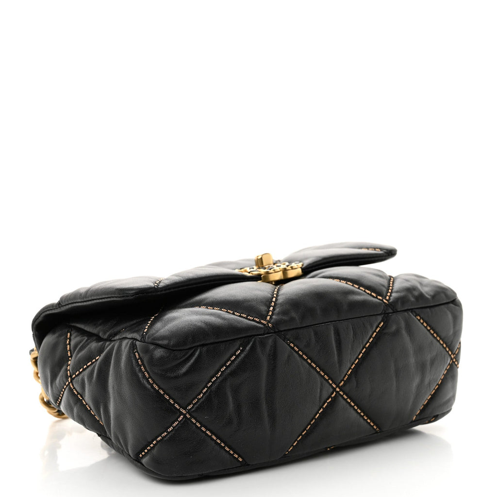 Lambskin Chain Quilted Medium Chanel 19 Flap Black