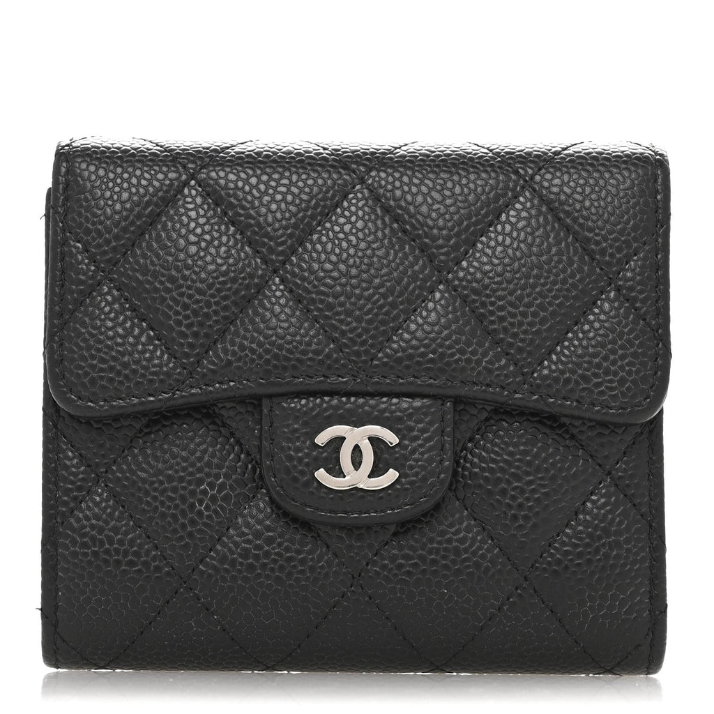 Caviar Quilted Compact Flap Wallet Black