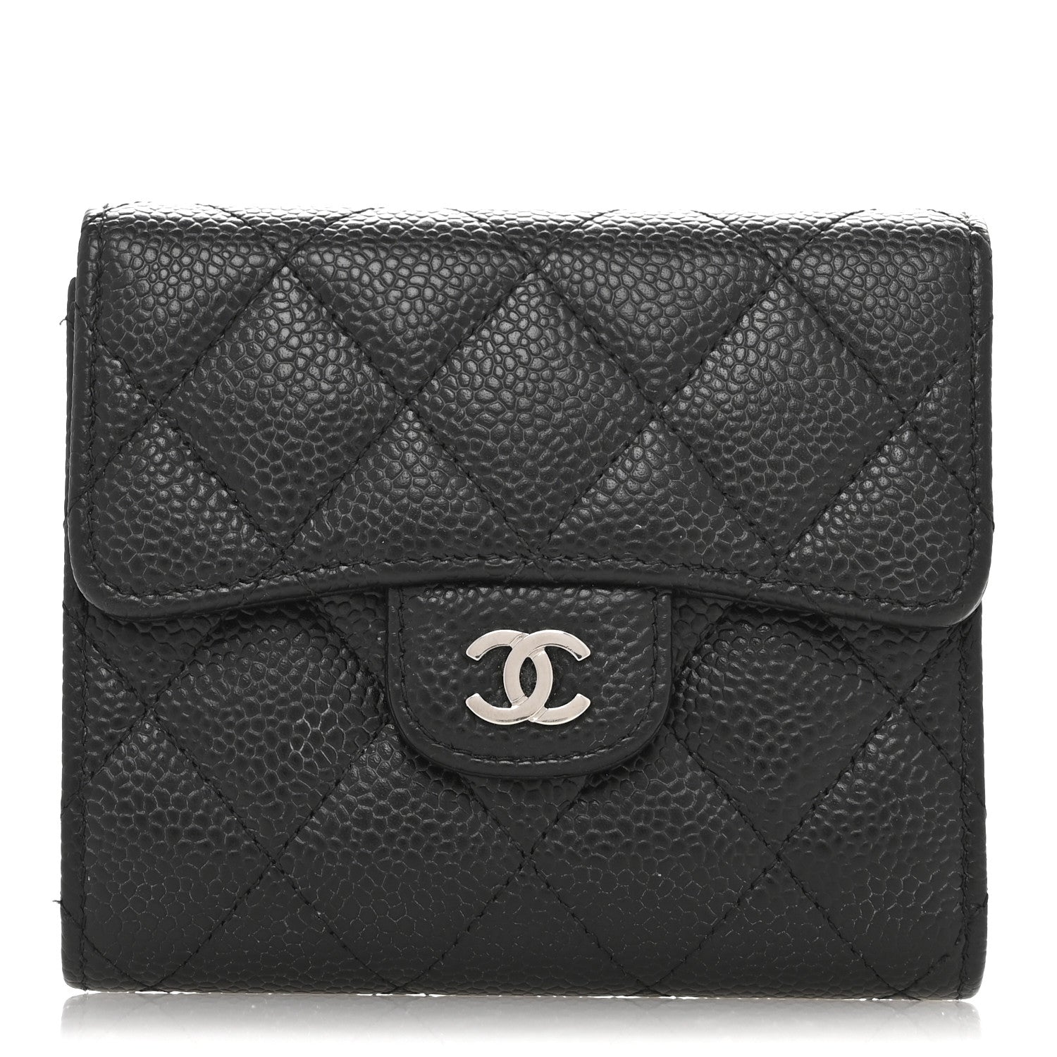 Caviar Quilted Compact Flap Wallet Black