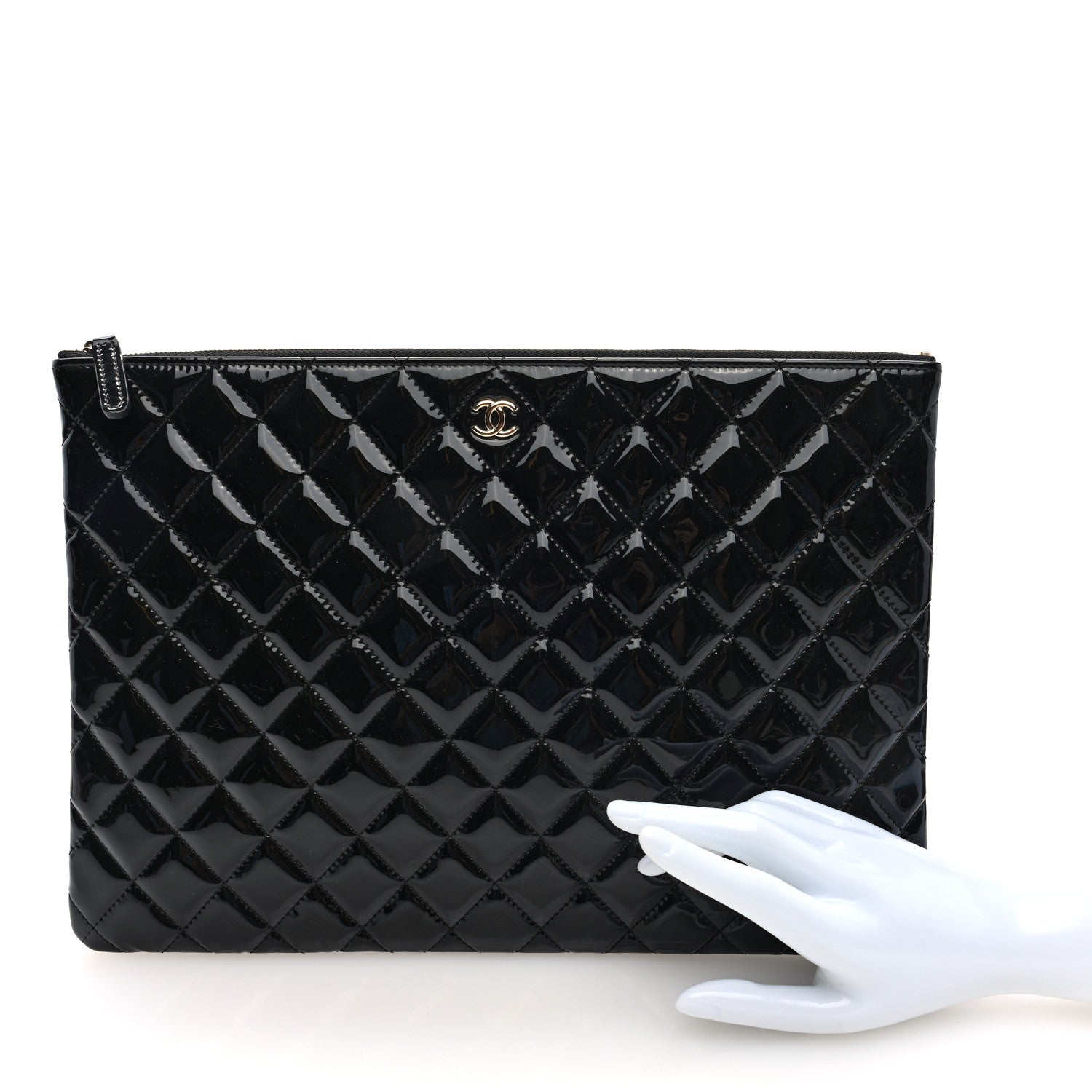 Patent Calfskin Quilted Large Cosmetic Case Black