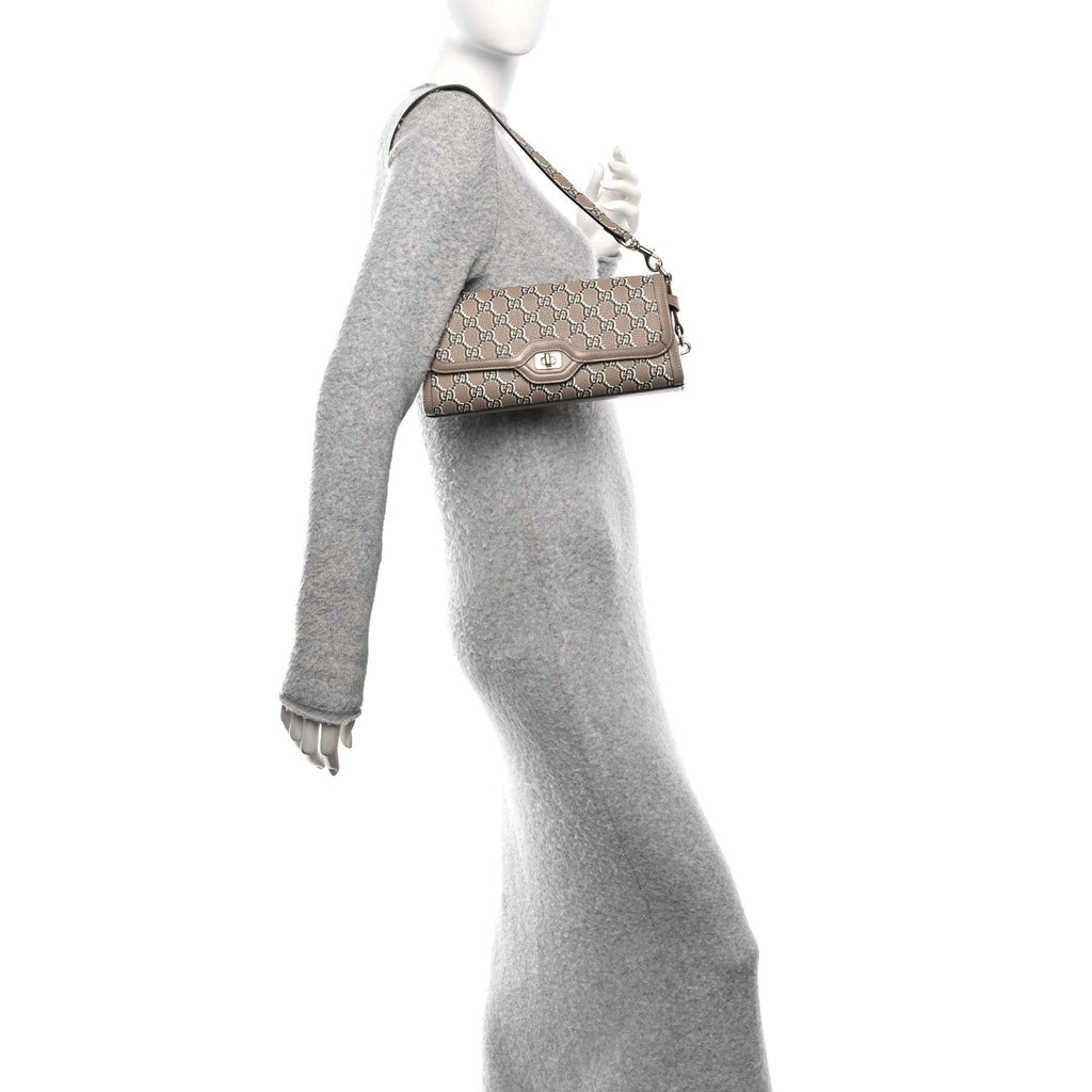 GG Monogram Textured Dollar Calfskin Small Luce Shoulder Bag Beige
