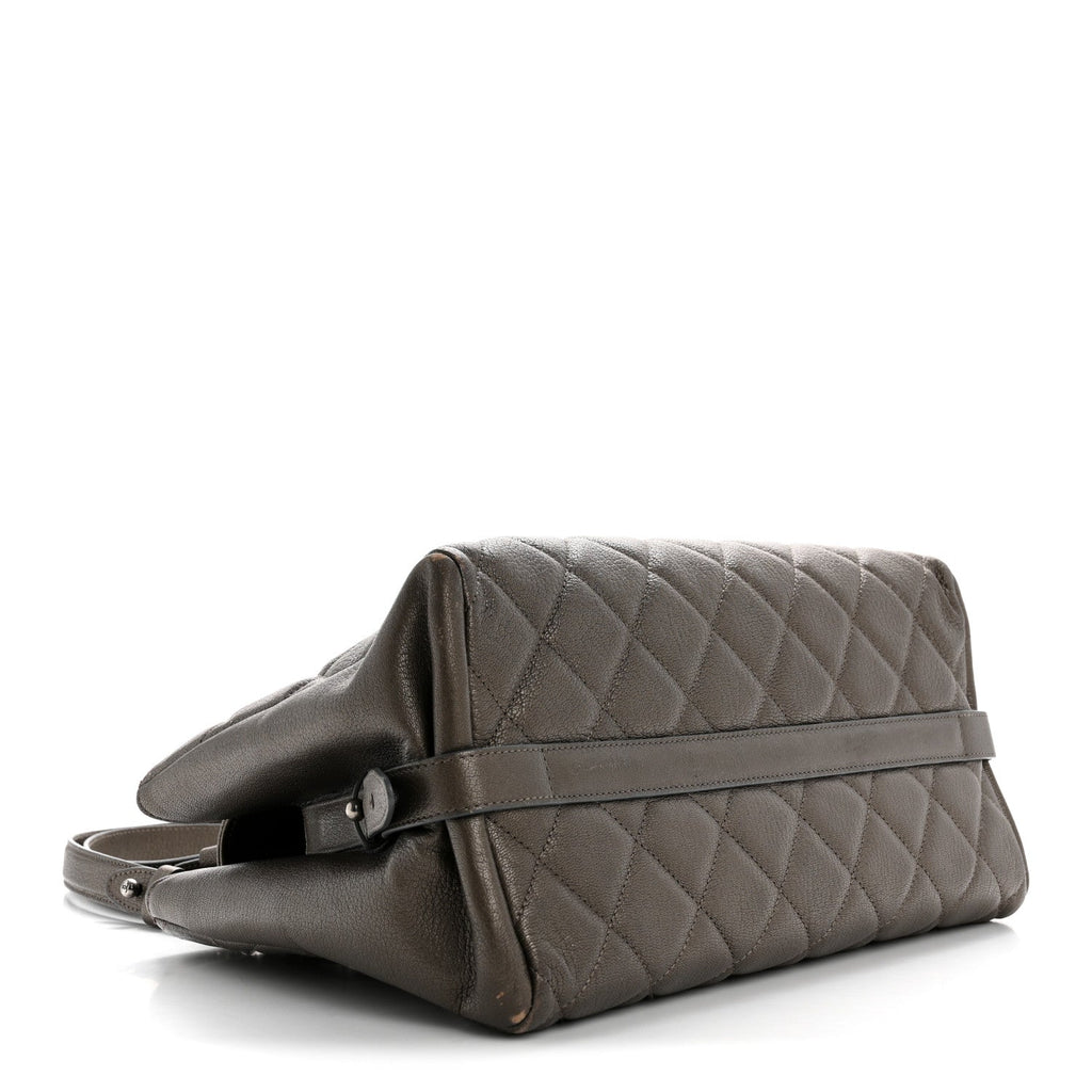 Metallic Goatskin Quilted Large City Rock Shopping Bag Silver