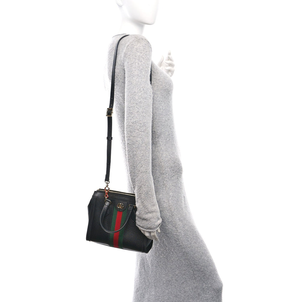 Textured Calfskin Web Small Ophidia Tote Bag Black