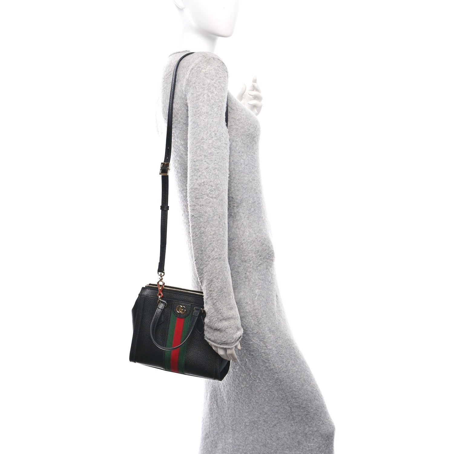 Textured Calfskin Web Small Ophidia Tote Bag Black