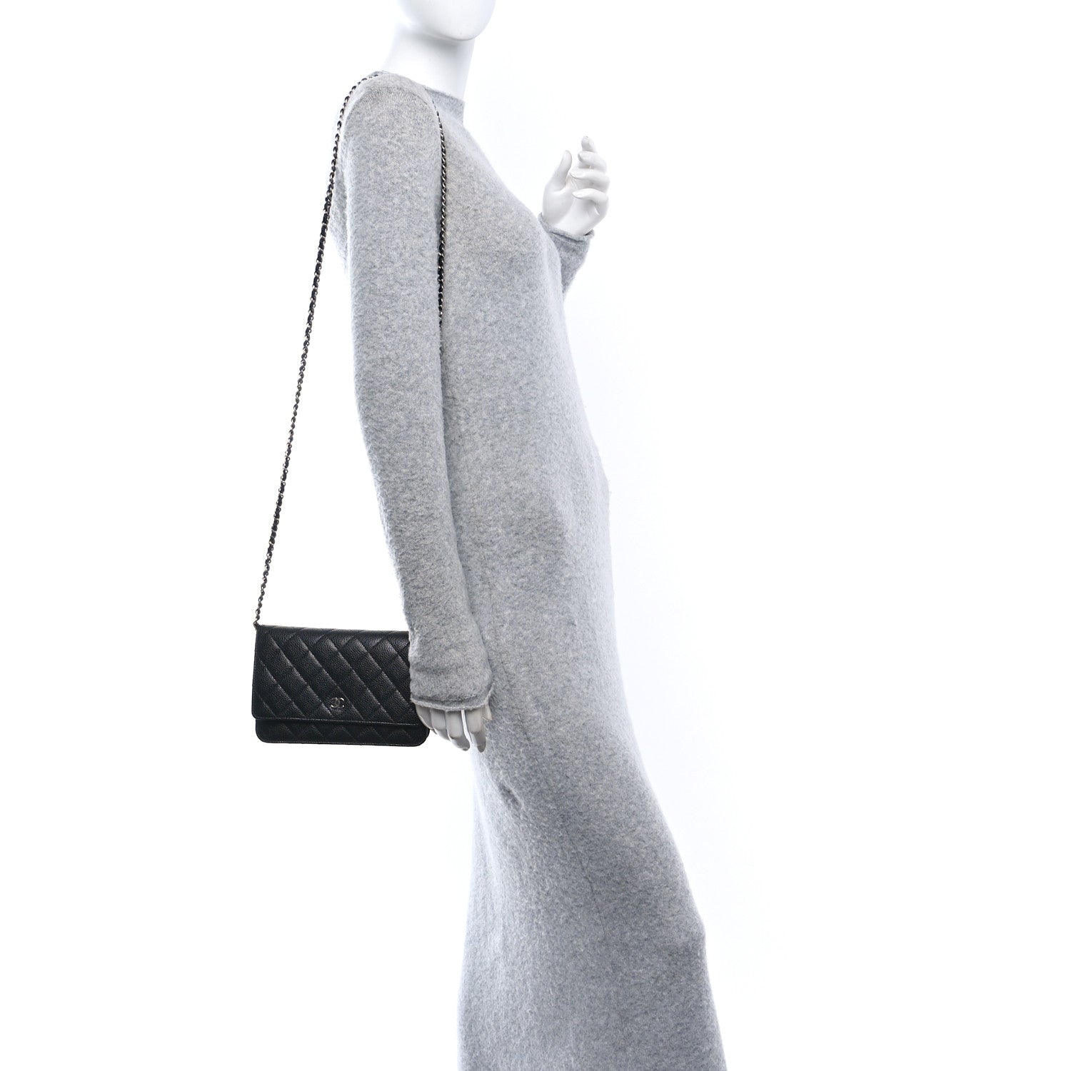 Caviar Quilted Wallet on Chain WOC Black