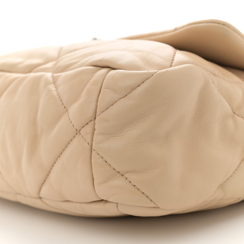 Goatskin Quilted Large Chanel 19 Flap Light Beige