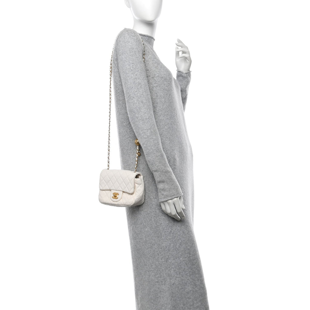 Lambskin Quilted Mini Pearl Crush Flap White