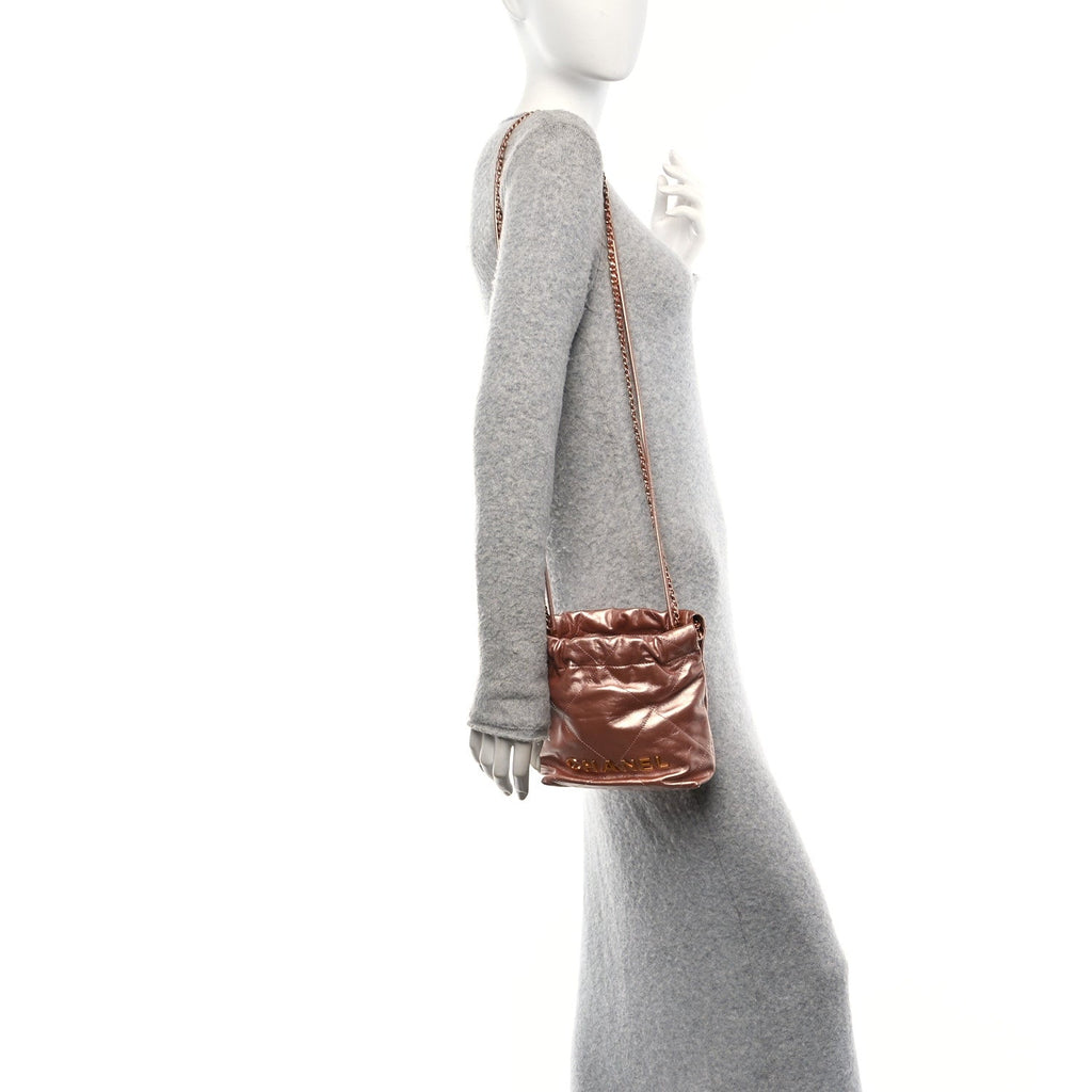 Metallic Calfskin Quilted Mini Chanel 22 Copper