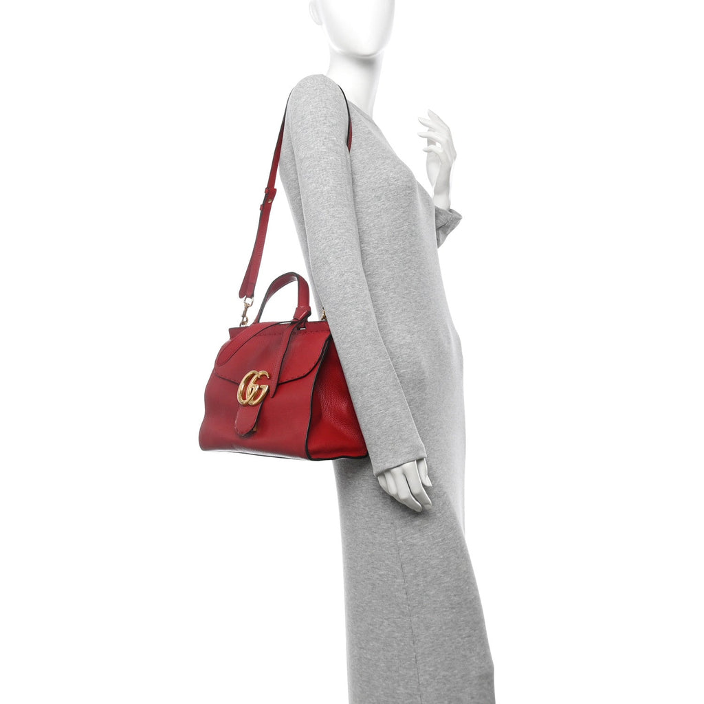Calfskin Small GG Marmont Top Handle Bag Vulcanic Red