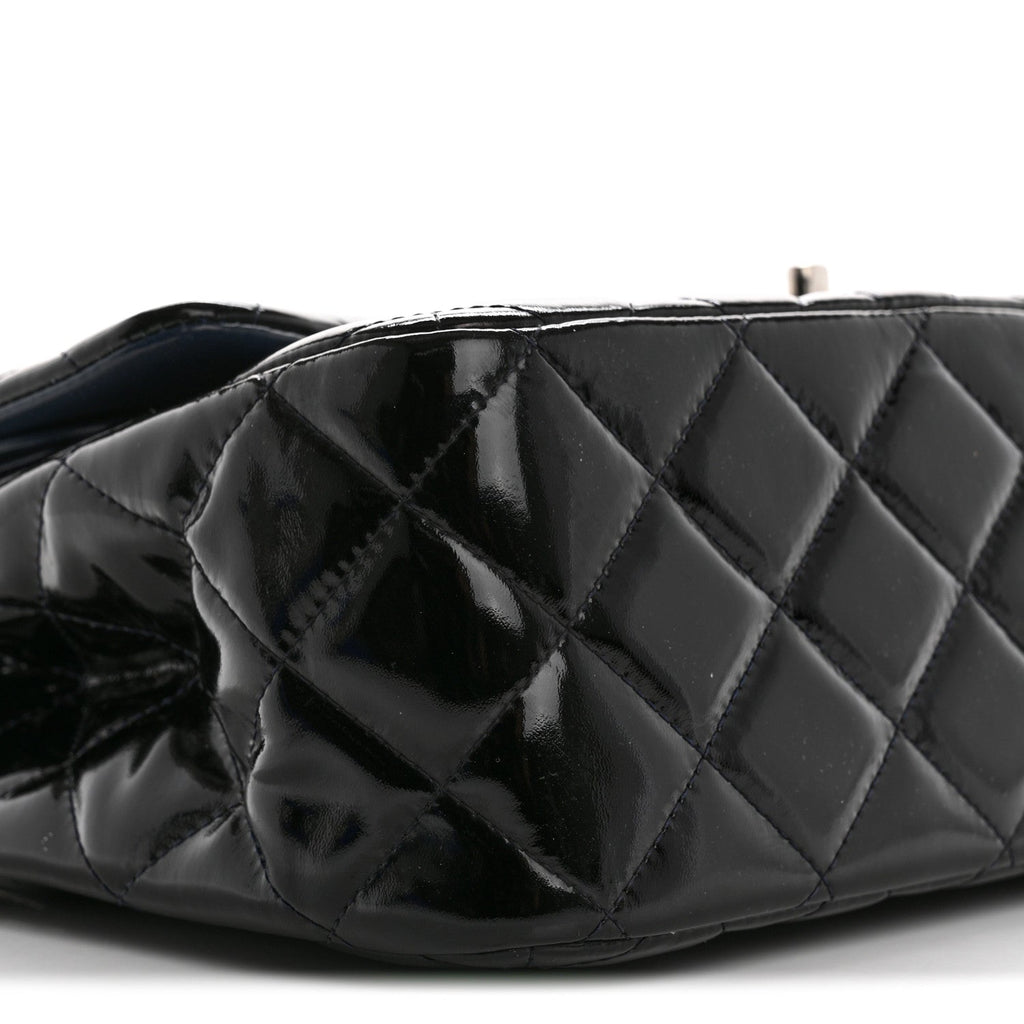 Patent Quilted Jumbo Double Flap Navy Blue