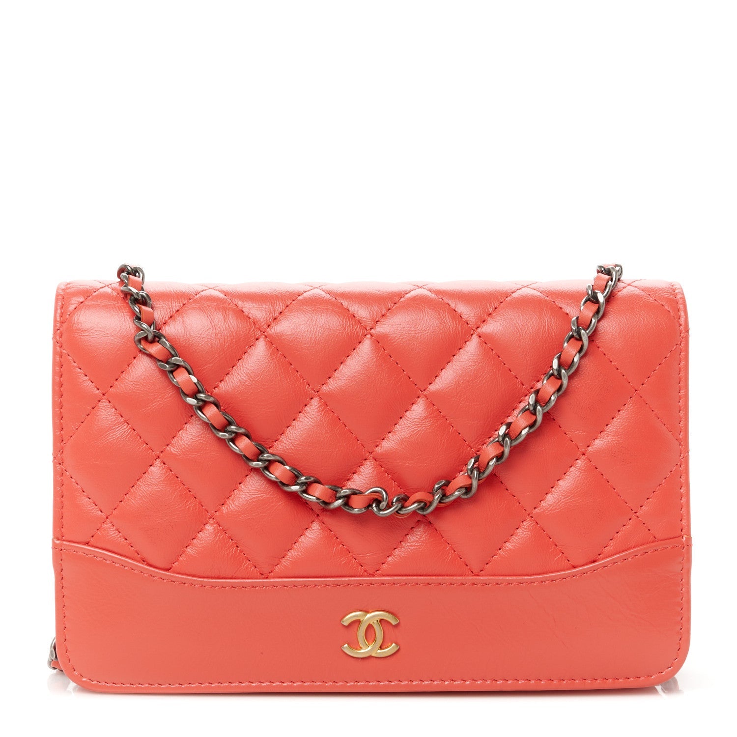 Aged Calfskin Quilted Gabrielle Wallet On Chain WOC  Orange
