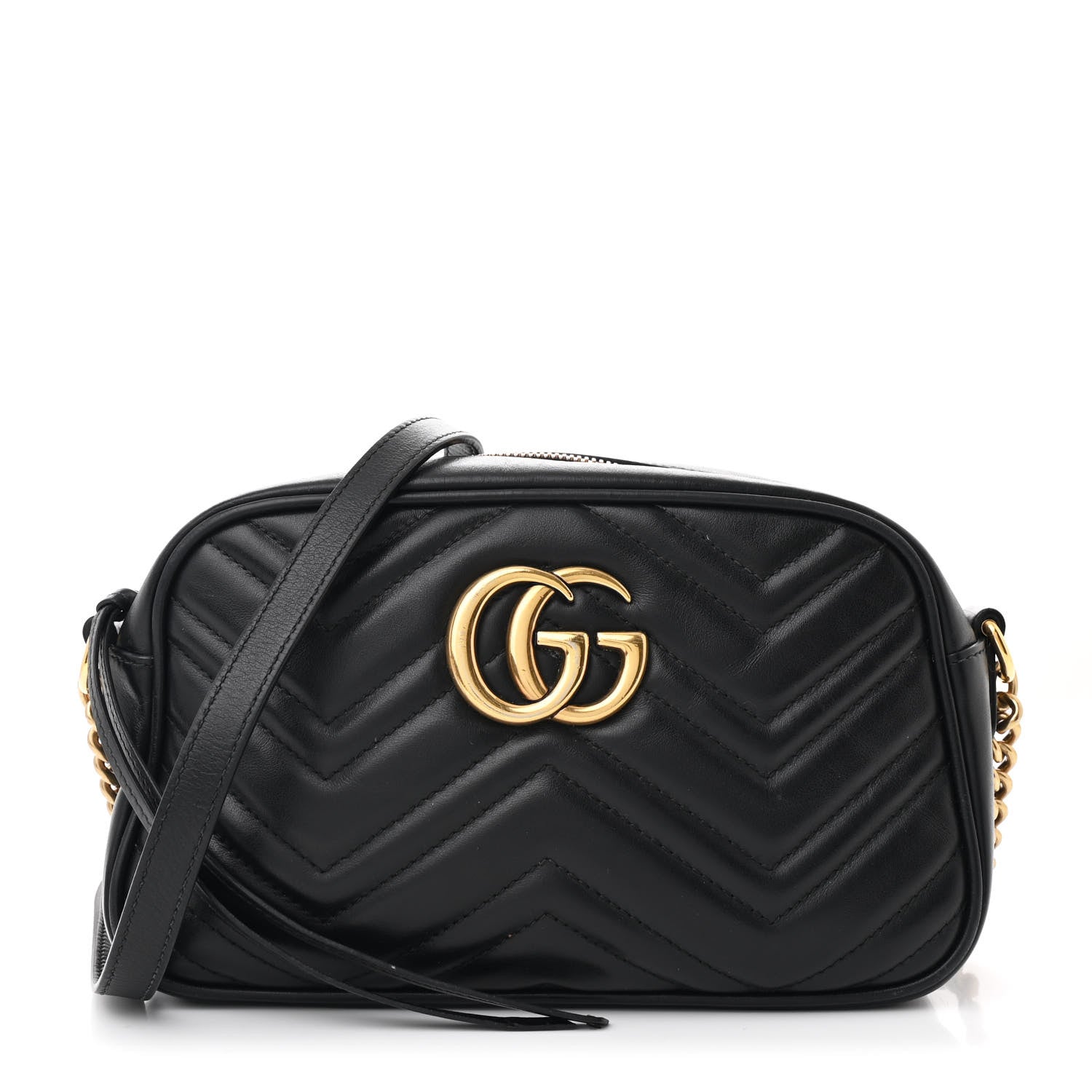 Calfskin Matelasse Small GG Marmont Chain Shoulder Bag Black