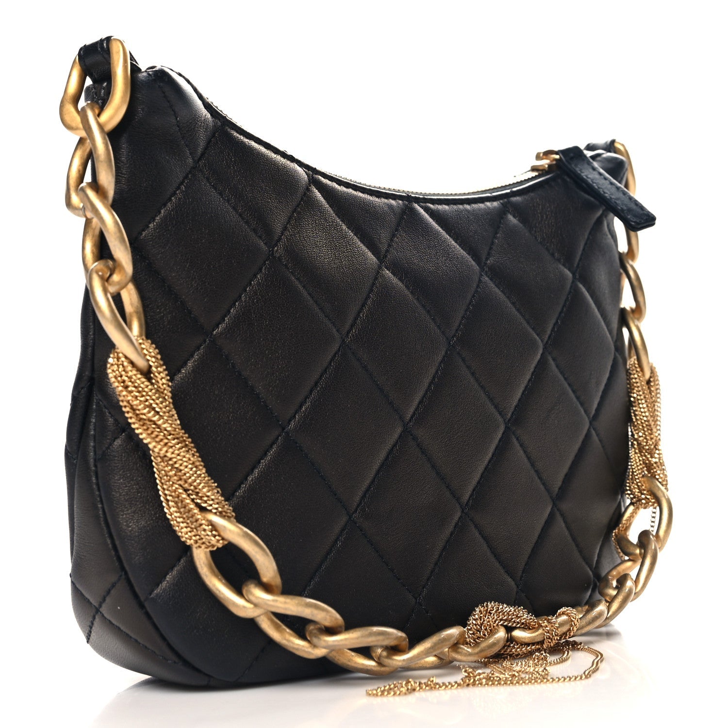 Lambskin Quilted CC Chain Hobo Black