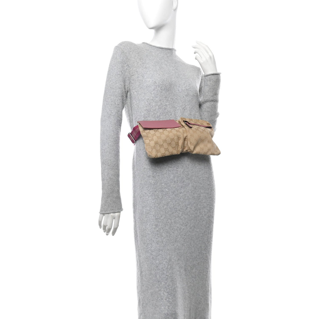 GG Monogram Web Double Pocket Belt Bag Pink