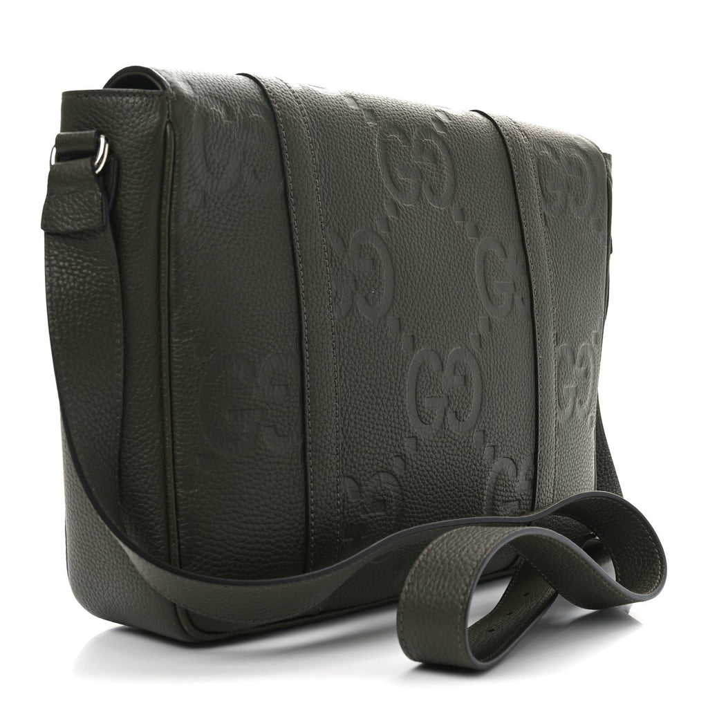 Piuma Calfskin Jumbo GG Embossed Double Buckle Medium Messenger Bag Dark Vintage Olive