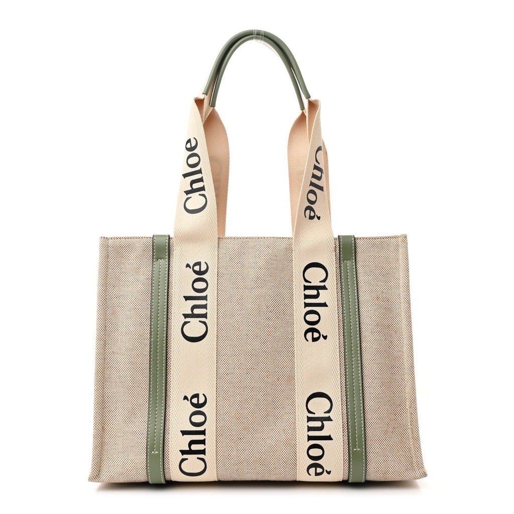 Cotton Calfskin Medium Woody Ribbon Tote White Green