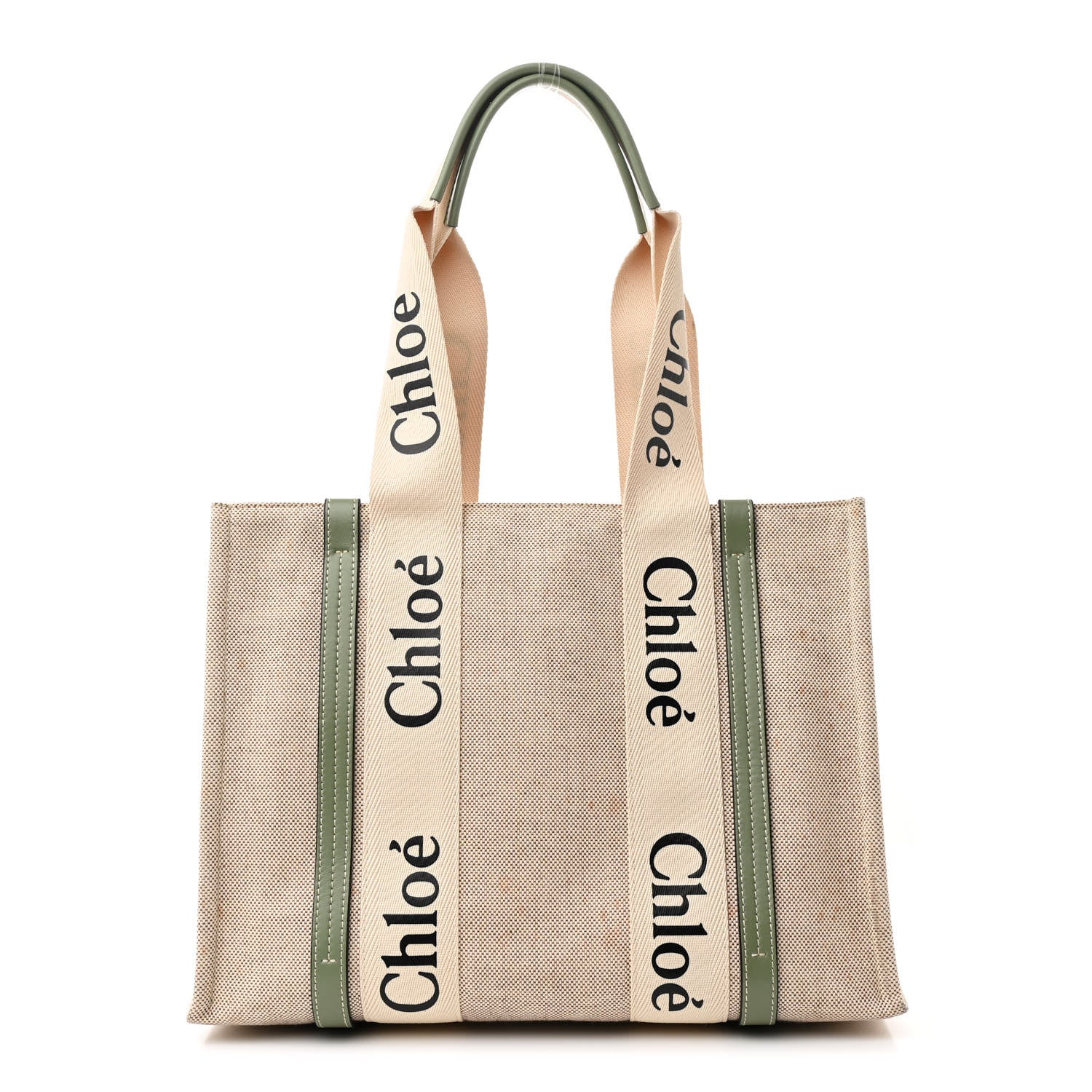 Cotton Calfskin Medium Woody Ribbon Tote White Green