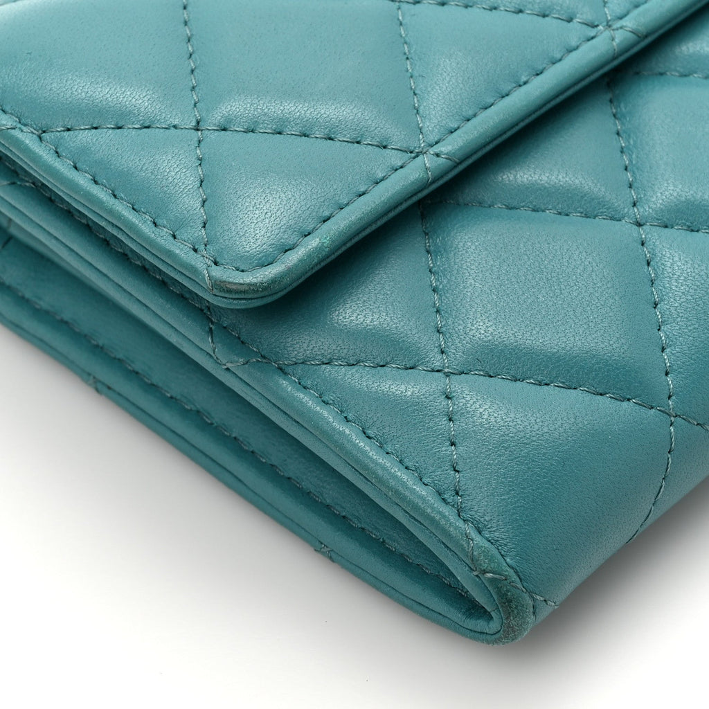 Lambskin Gripoix Quilted Gusset Flap Wallet Turquoise