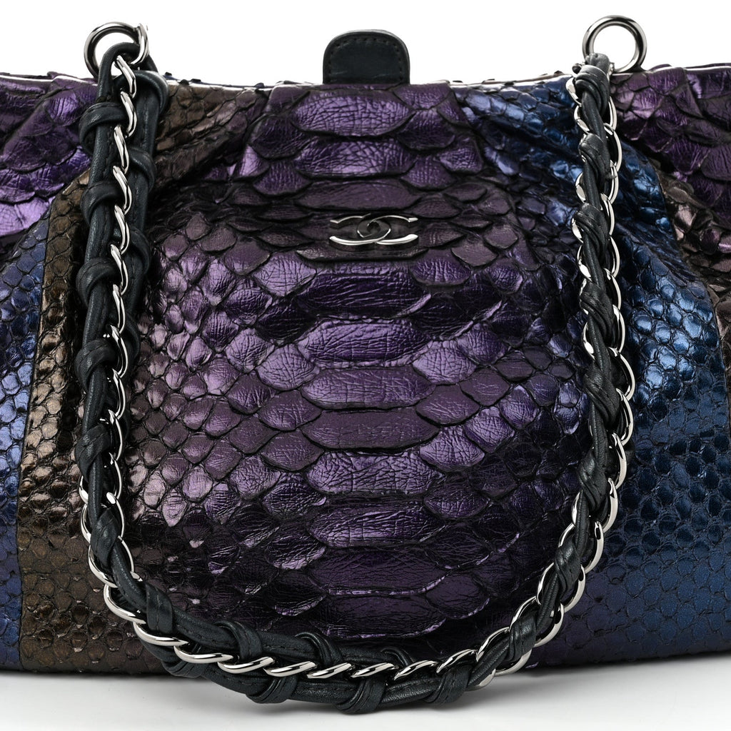 Metallic Snakeskin Kisslock Frame Chain Bag Purple Multicolor
