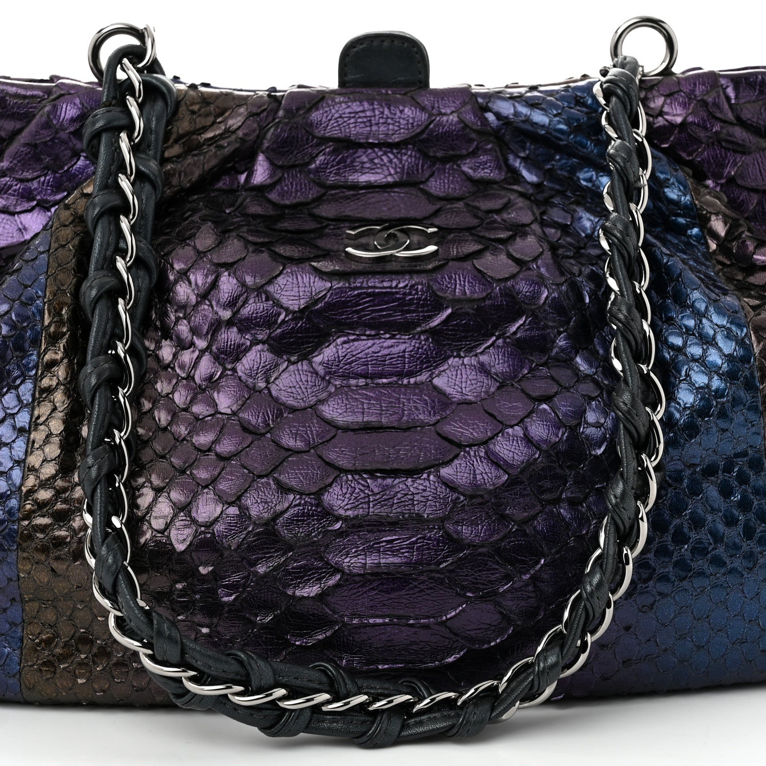 Metallic Snakeskin Kisslock Frame Chain Bag Purple Multicolor