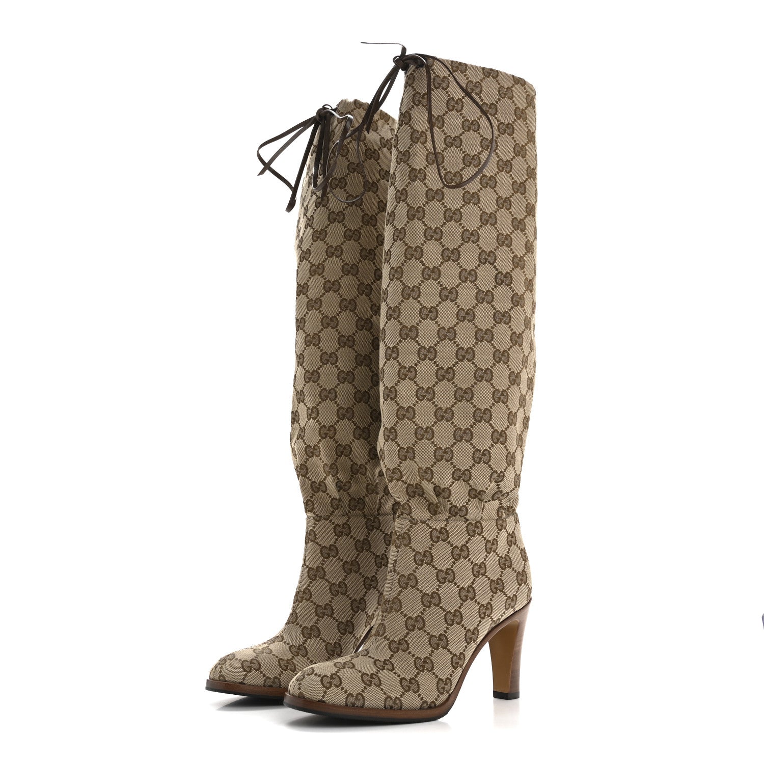 Monogram Malaga Kid Lisa Mid Heel Boots 36 Beige Ebony