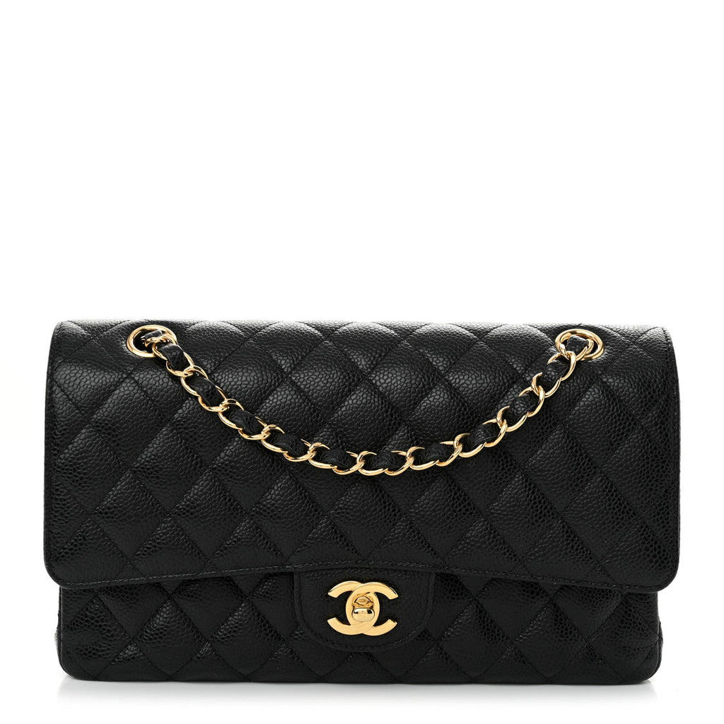Caviar Quilted Medium Double Flap Black