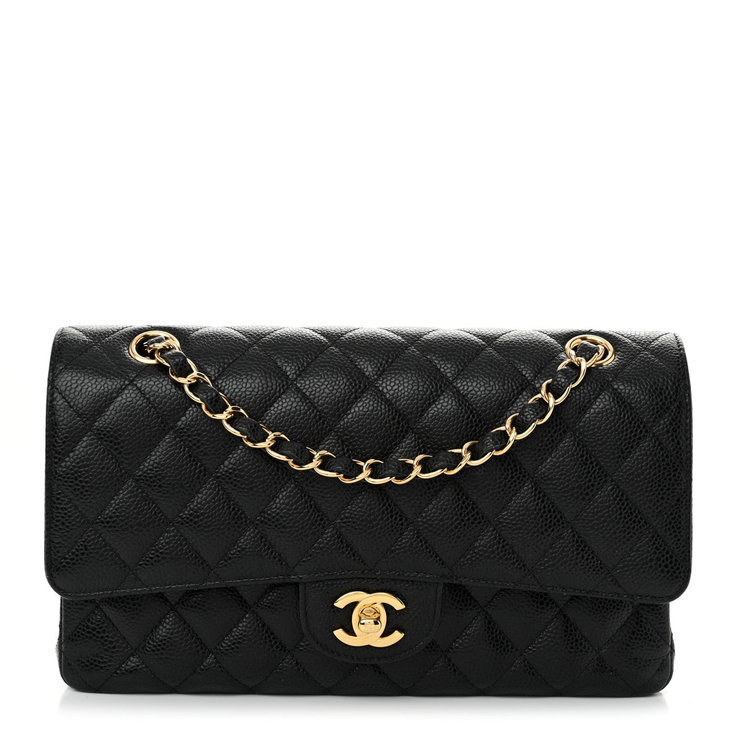Caviar Quilted Medium Double Flap Black