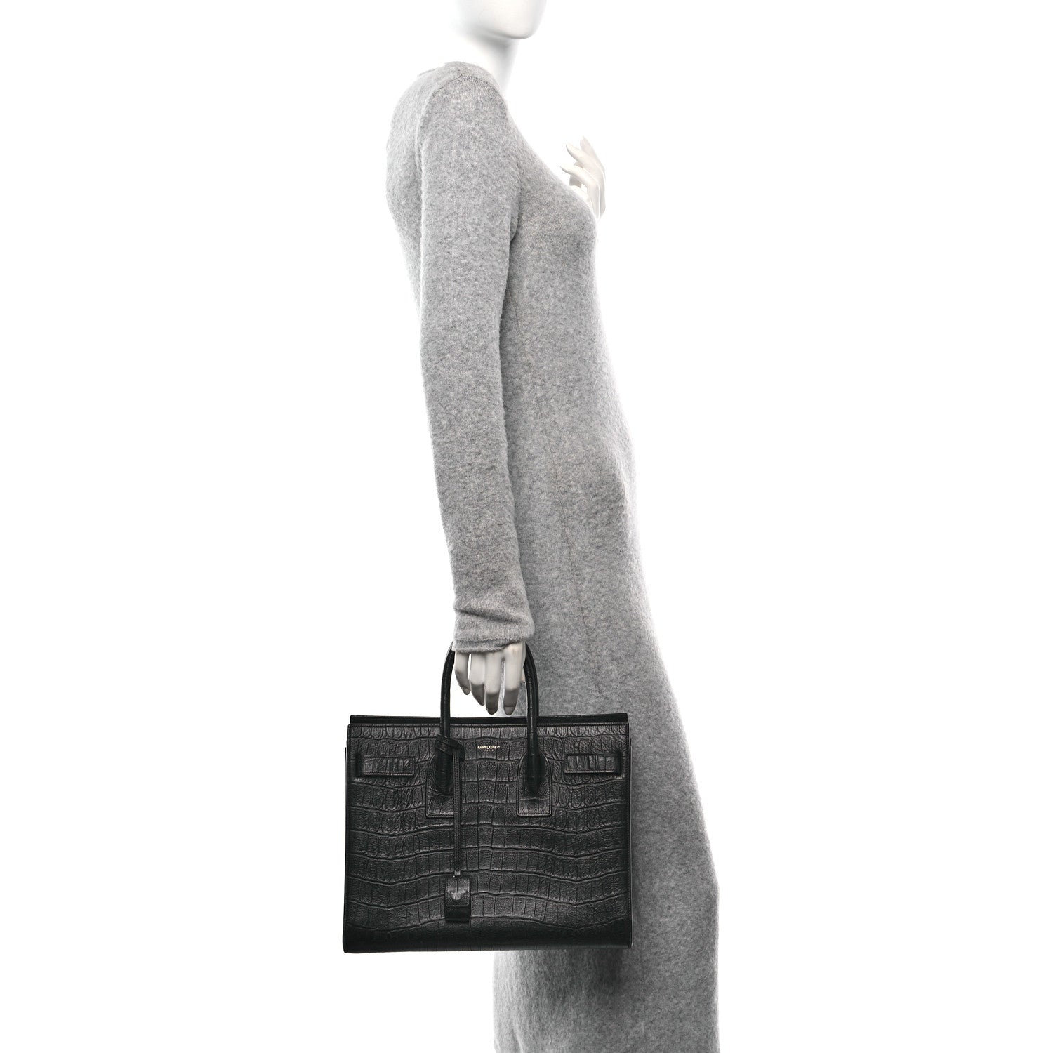 Calfskin Crocodile Embossed Small Sac de Jour Black