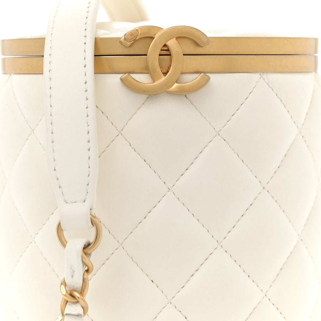 Lambskin Quilted Crown Box Bag White