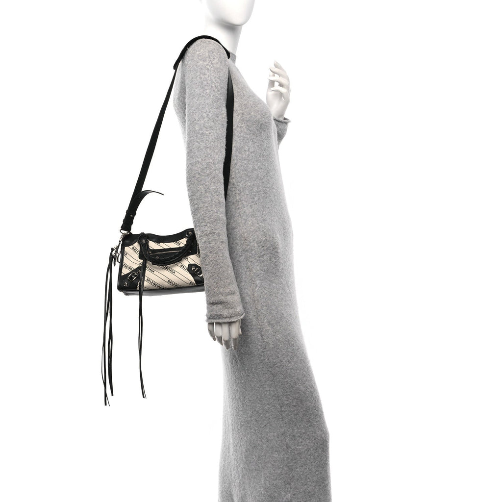 Canvas Satin Calfskin Diagonal Allover Logo Print Classic Silver Hardware Mini City Natural Black