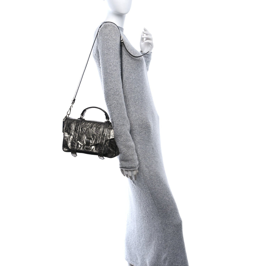 Metallic Lambskin Tiny PS1 Satchel Silver