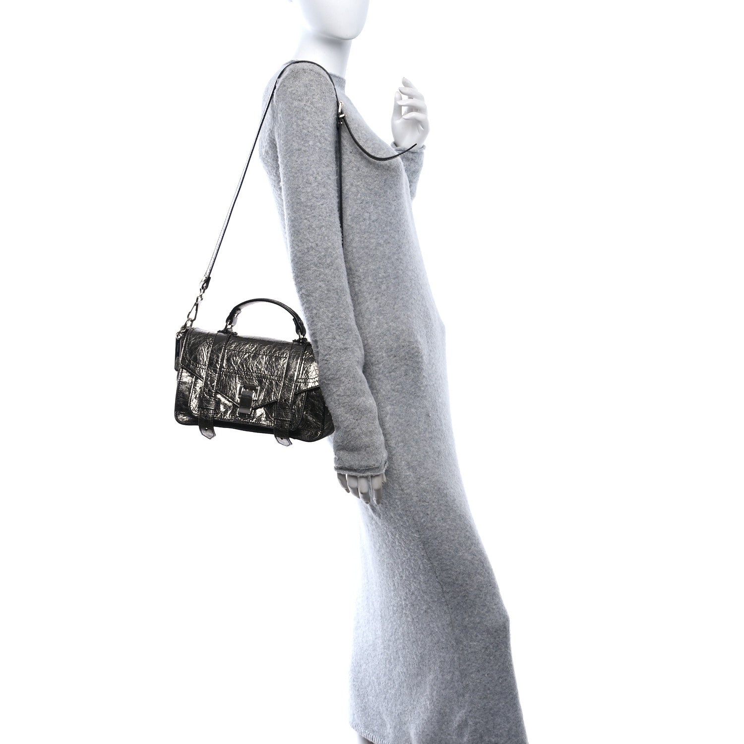 Metallic Lambskin Tiny PS1 Satchel Silver