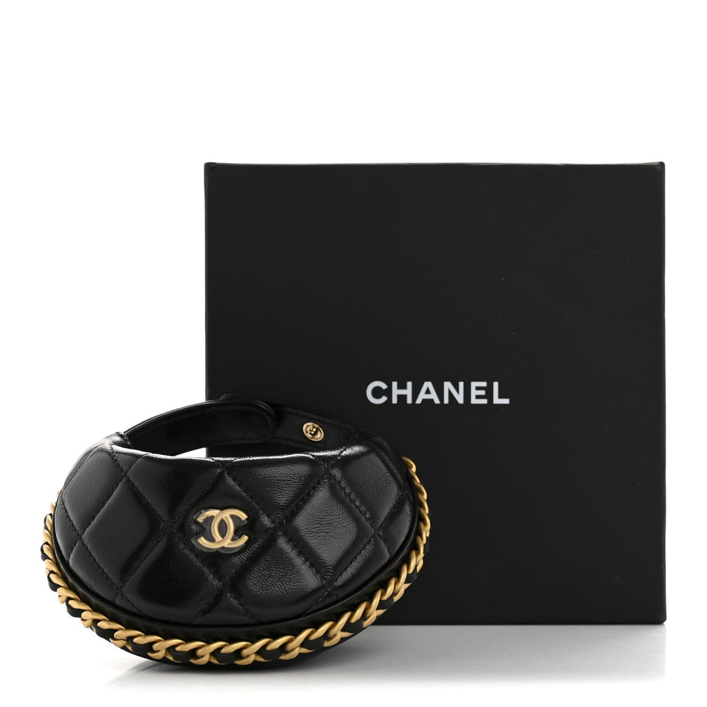 Shiny Crumpled Lambskin Quilted Chain Around Mini Pouch Black